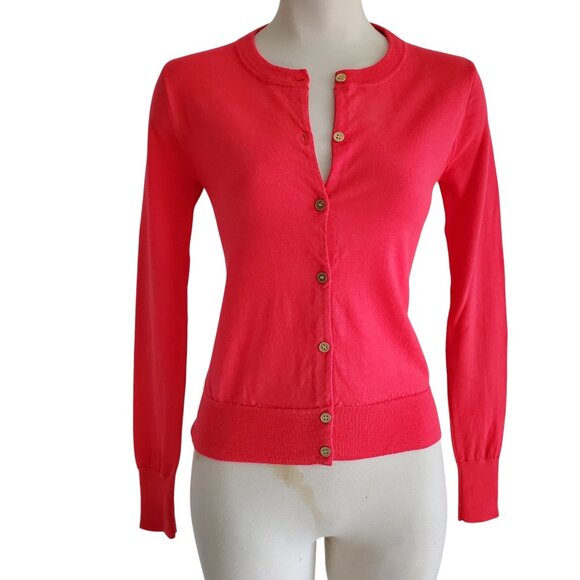 J. Crew Merino Wool Bright Red Cardigan Sweater with Gold Tone Buttons Size XS - Picture 1 of 15